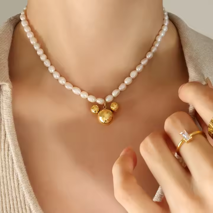 El collar de perlas de agua dulce no se decolora, joyería de collar de moda con dibujos animados de Mickey Mouse, tamaño moderno - 1
