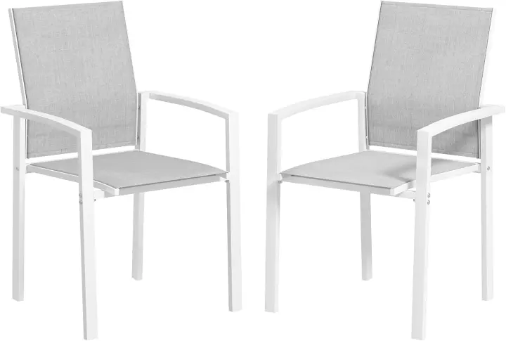 Juego de Sillas de Jardín Exterior Diseño Apilable de Acero, Transpirable, Respaldar y Brazo Reposador 56x58x89 cm, Gris Claro - 1
