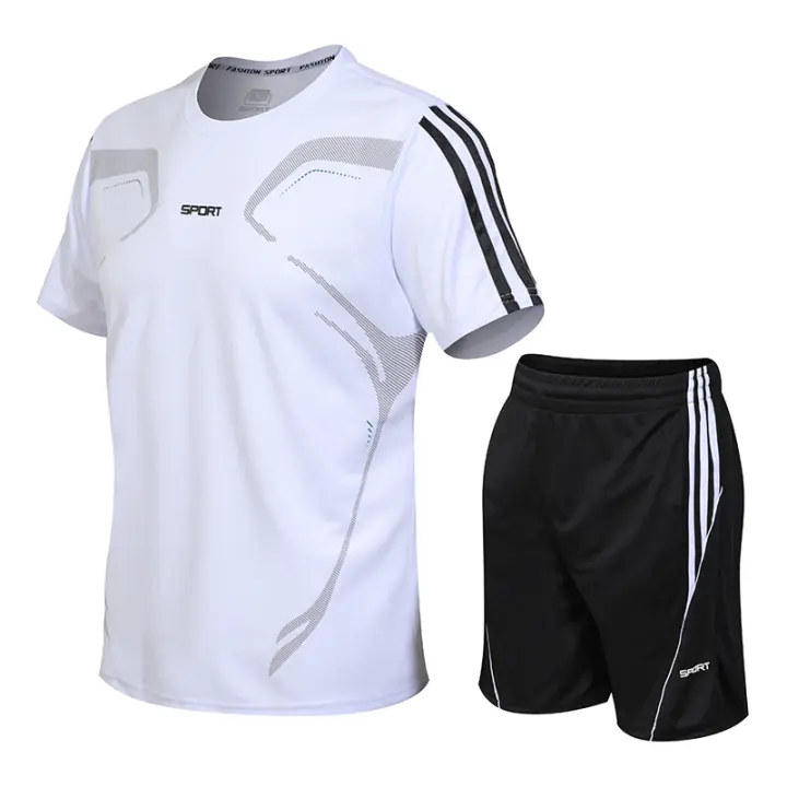 famgem Conjunto De Deporte Para Hombres Y Mujeres Verano Camiseta Corta Y Shorts Dos Piezas Running Fitness Deportes al aire libre Poliéster O-Cuello Cierre De Cordón - 1