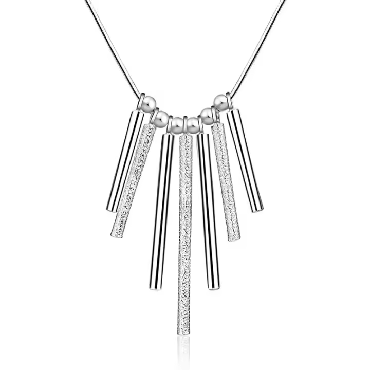 925 Sterling Silver Tassels Column Pendant Chain Necklace For Woman Jewelry - 1
