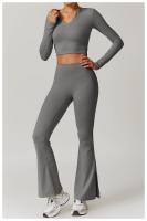 Conjunto deportivo de ocio para mujer, pantalones de pierna ancha de cintura alta, Top adelgazante de manga larga para Fitness, Otoño e Invierno - details 15
