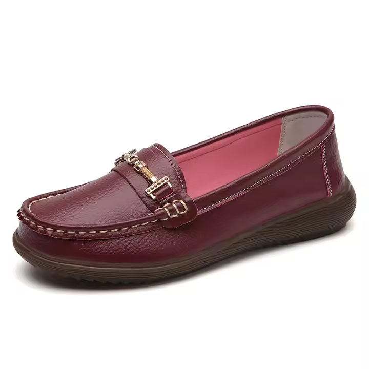 Zapatos planos de piel para mujer, sin cordones ni tiras, con hebilla divina, rojo, de moda a 9 - 1