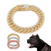 Collar de cadena para perro con diamantes de imitación, Collar de Metal de oro fuerte con eslabones cubanos, Collar de lujo con diamantes para cachorro y gato, accesorios de joyería para perro - details 6