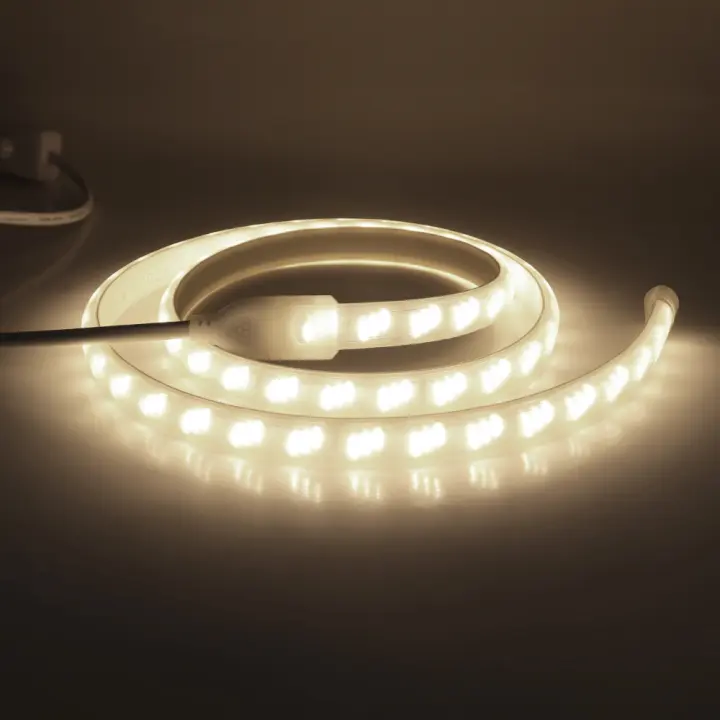 Tira de luces LED superbrillante para el hogar, cinta Flexible de 220V con enchufe europeo, 3 filas, 2835 Leds/m, resistente al agua IP65 - 1