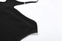 BUNO-Conjuntos de 2 piezas con tirantes huecos de gato extraño para mujer, Tops sexys lisos con cuello Halter y espalda descubierta + Pantalones acampanados con lentejuelas, trajes ajustados para fiesta - details 13