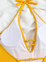 Bañador de una pieza para mujer, traje de baño liso con cuello en V, Monokini Sexy, ropa de playa para verano, 2024 - details 6