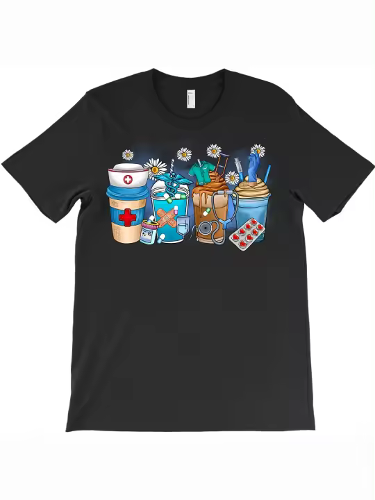 Camiseta de café de enfermera, regalo para papá, manga corta con cuello redondo suave y cómoda - 1