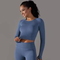 -Top Camisa deportiva de yoga de manga larga a rayas para mujer, sin costuras, que absorbe la humedad - details 2