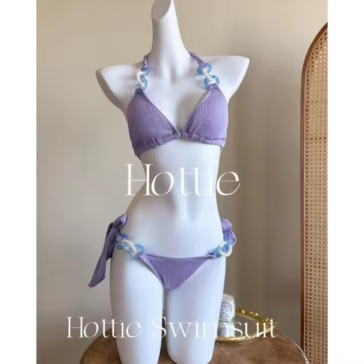 Conjunto de bikini de dos piezas para mujer con chanclas de corte alto y traje de baño sexy con almohadillas y tangas - 1