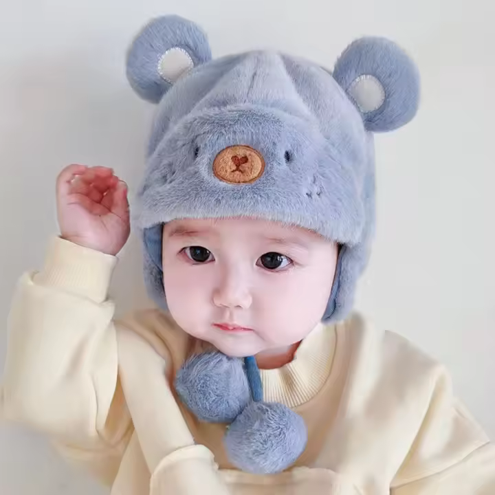 Gorro cálido con pompón para bebé, gorro de felpa a prueba de viento, con orejeras, para Otoño e Invierno - 1