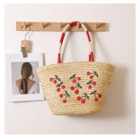 Bolso de paja de hombro de cereza bordado de nicho, bolso de playa de vacaciones junto al mar - details 0