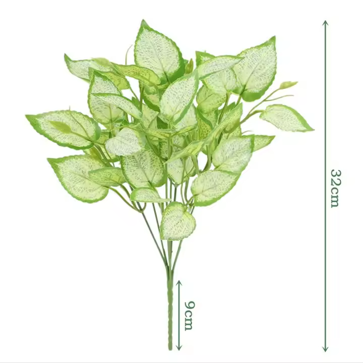 7 cabezas de hojas de plantas verdes artificiales, hoja de Perilla, plantas en macetas verdes grandes, planta falsa realista de plástico, decoración del jardín del hogar - 1