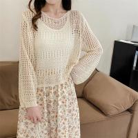 Top de malla transparente para mujer, jersey de manga larga con cuello redondo, Top de punto abierto de ganchillo, traje informal para cubrir primavera y verano - details 2