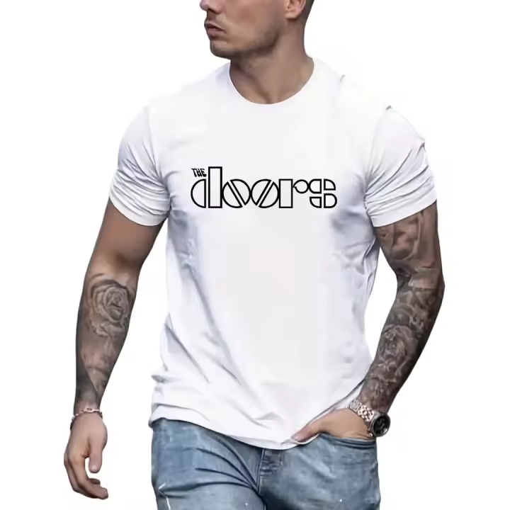 Camiseta Gráfica de Pelo 100% Algodón Cuello Redondo, Manga Corta, Moda Callejera Trendy - 1