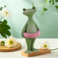 Estatua de rana de vacaciones de resina, regalo único, divertida estatua de rana surfista hecha a mano, escultura de Animal de estilo lindo, escritorio de oficina - details 5