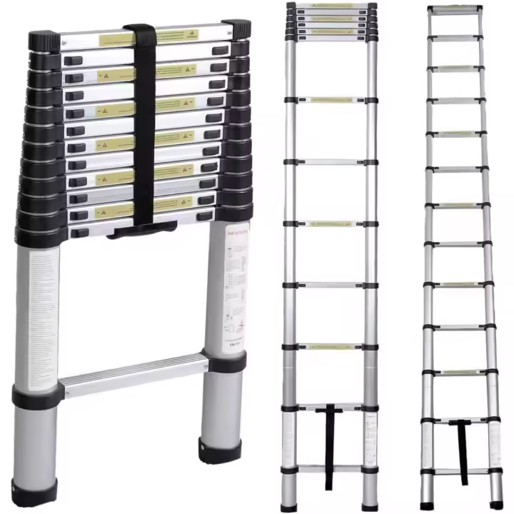 3.8M Escalera telescópica Aluminio Extensión telescópica Escalera Tipo Loft Escalera Multiusos Portátil Plegable - 1