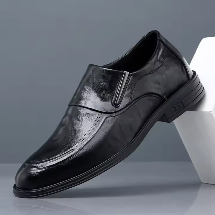 Cuero de un pedal cubierta de pie transpirable vestido de negocios de tacón plano zapatos de cuero pequeños casuales británicos - 1