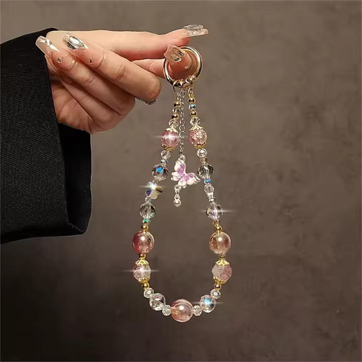 Cordón de Teléfono Móvil con Cuentas de Mariposa de Lujo Retro Correa de Muñeca Antipérdida Corta para Damas Accesorio de Electrónica - 1