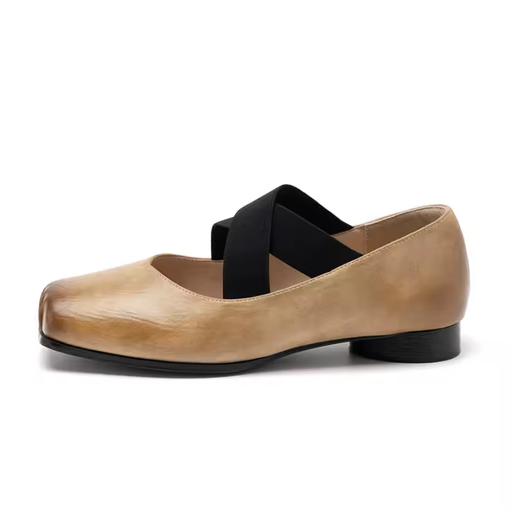 Zapatos individuales para mujer, verano 2025, nuevos zapatos de ballet Mary Jane de cuero con tacón bajo estilo retro francés sin cordones - 1