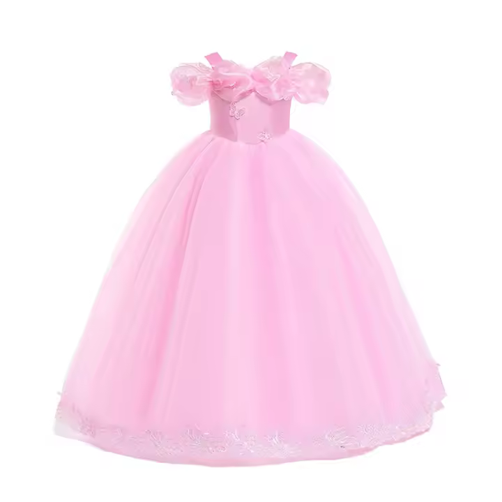 Girls Aurora Cosplay Costumes for Girls Pink Ball Gown Pagent Princess Elegent Shoulderless Long Dress Birthday Party Butterfly - 1