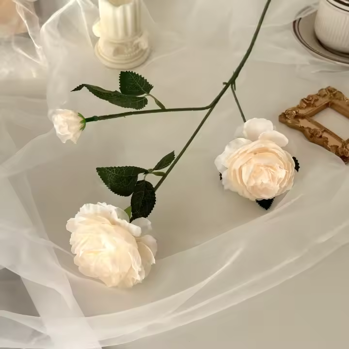 2 uds realista 3 cabezas flor de peonía Artificial 64CM DIY peonía flor simulada flores artificiales de seda para decoración de boda en casa - 1