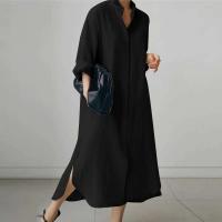 ZANZEA-vestido de mujer de manga larga, camisa lisa, vestido veraniego con botones y cuello de solapa, Vestidos largos holgados a la moda, bata Vintage para mujer - details 3