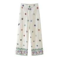 BUNO-Conjunto de camisa y pantalones con estampado bordado para mujer, camisa holgada de un solo pecho, pantalones de pierna ancha, informal, 2 piezas, verano, 2025 - details 11