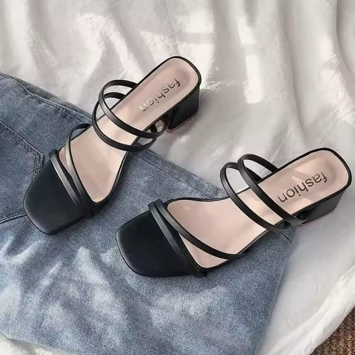 Sandalias de tacón alto para mujer, zapatos informales de verano para mujer, Sandalias con punta abierta y tacón cuadrado con correa en el tobillo, zapatos de cuña para mujer, novedad de 2025 - 1