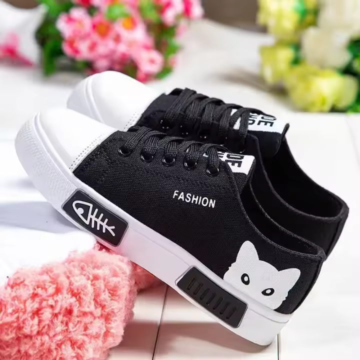 Zapatillas planas cómodas para mujer, zapatos informales con dibujos de gato, color blanco, primavera y otoño, novedad - 1