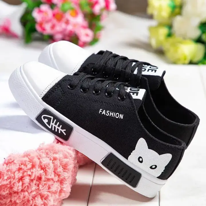 Zapatillas planas cómodas para mujer, zapatos informales con dibujos de gato, color blanco, primavera y otoño, novedad - 1