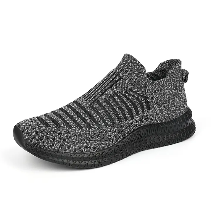 Zapatos para correr para hombre, zapatillas deportivas con calcetines tejidos, zapatos planos sin cordones para primavera y verano, mocasines de talla grande para hombre, zapatos planos deportivos de tenis - 1