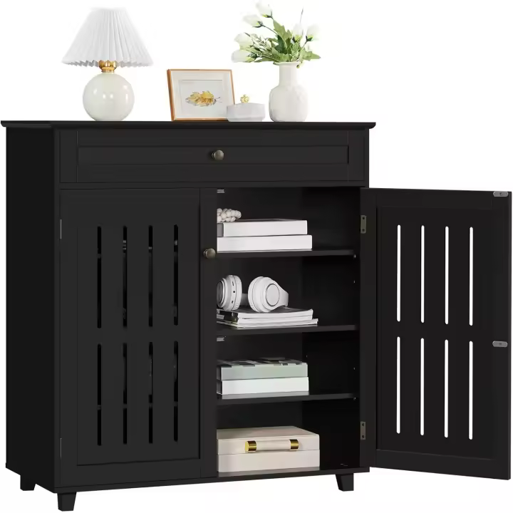 2 Puertas Armario de 4 Niveles para Zapatos Mueble Auxiliar con Cajón y Estantes Ajustables para Entrada de Salón 78 x 37 x 86 cm Blanco - 1