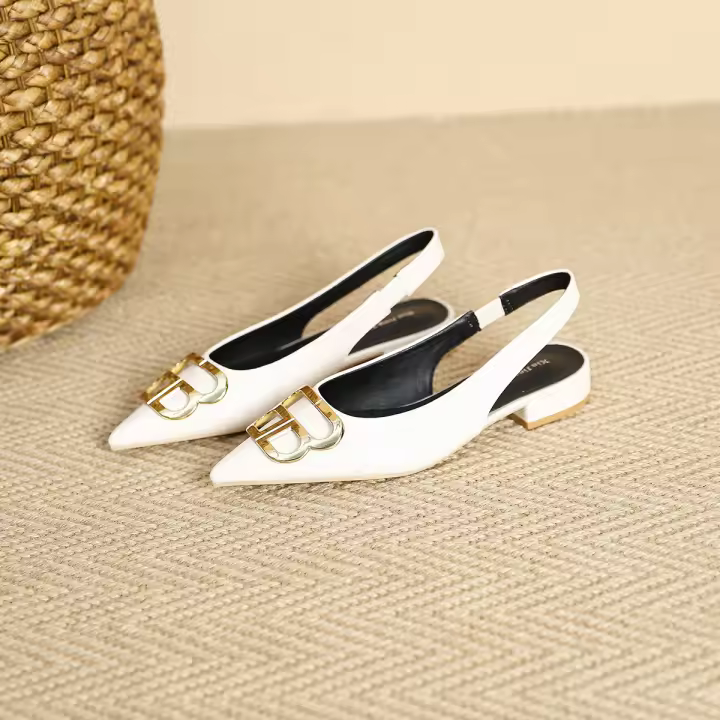 Zapatos a cuadros de tacón bajo con hebilla de metal poco profundos estilo francés nuevo para mujer - 1