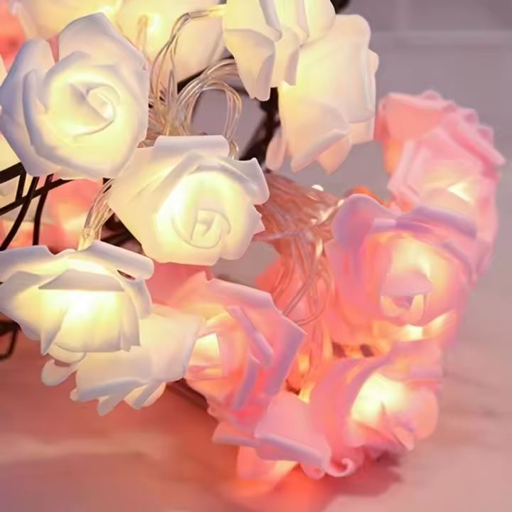 2M 10 luces LED cadena de luces rosas sin batería blanco rosa flores artificiales Decoración de mesa regalos DIY luz nocturna - 1