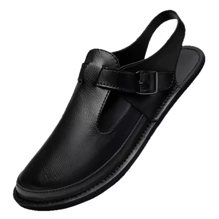 Zapatos de hombre, sandalias de cuero hechas a mano, zapatos de punta cerrada, zapatillas casuales planas sin cordones - 1