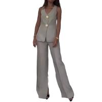 Conjunto de dos piezas para mujer de chaleco sin mangas con cuello en V y pantalones anchos de cintura alta - details 0