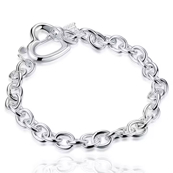 Pulsera de flecha de corazón de Plata de Ley 925, joyería de moda - 1