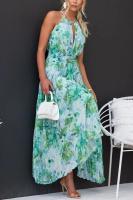 Vestido Largo Estampado Verde para Mujer Elegante sin Mangas con Cuello Halter para Fiesta Nocturna y Club Nocturno - details 4
