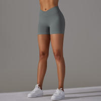 Hamidou pantalones cortos deportivos para mujer, Shorts de Yoga con cintura cruzada, gimnasio, entrenamiento, correr, cintura alta, realce de cadera, sin costuras, Fitness - details 26
