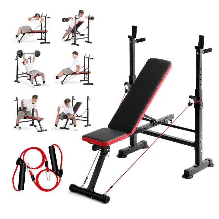 Juego de banco de pesas SucceBuy 6 en 1, ajustable de 600 libras, práctico para entrenamiento de fuerza en el gimnasio en casa con función plegable. - 1