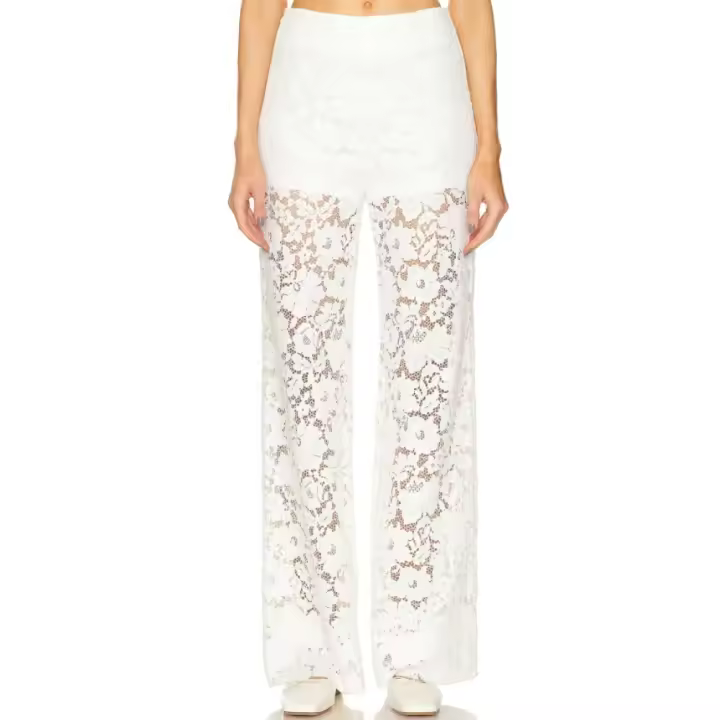Pantalones acampanados de encaje para mujer, pantalones largos transparentes de cintura alta con parte inferior acampanada para fiesta diaria - 1