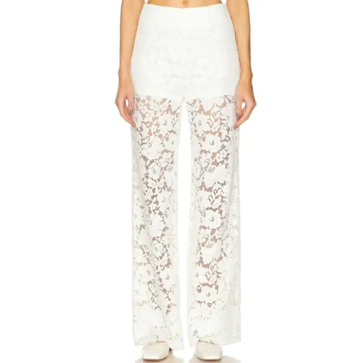 Pantalones acampanados de encaje para mujer, pantalones largos transparentes de cintura alta con parte inferior acampanada para fiesta diaria - 1
