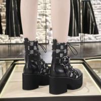 Dropshipping Logo lona negra tacón grueso gótico talla grande con cordones cremallera lateral para mujer, botines - details 5