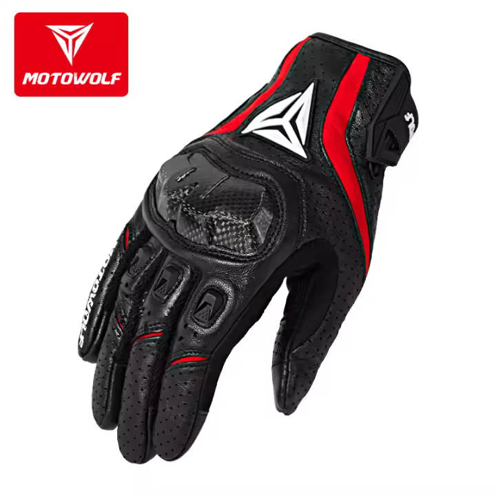 Guantes de cuero para motocicleta para hombre, protectores transpirables para pantalla táctil, Verano - 1