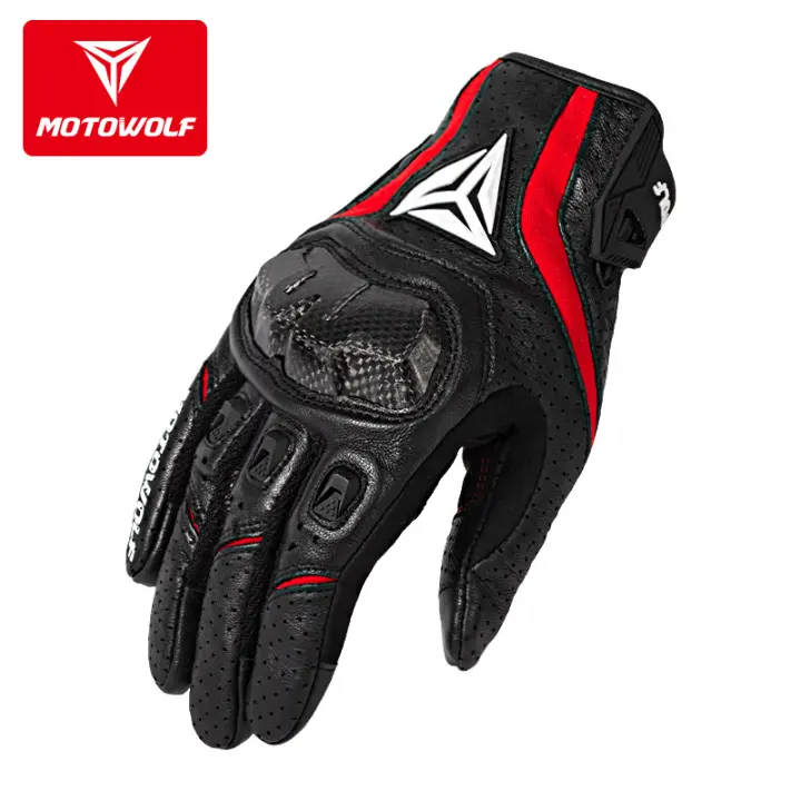 Guantes de cuero para motocicleta para hombre, protectores transpirables para pantalla táctil, Verano - 1