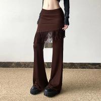 Pantalones de primavera/otoño con cintura BA, corte ajustado, acampanados, con empalme irregular y borlas, promoción para mujer - details 4