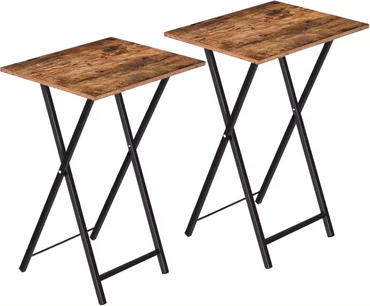 Mesa Auxiliar Plegable de 2, Mesa Lateral para Sofá, Escritorio Pequeño para Portátil, Mesa de TV Plegable pequeña, Estructura de Almacenamiento Fácil, Marrón Rústico y Negro EBF25BZ01 - 1