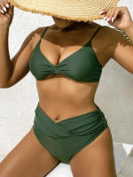 Bikini de cintura alta para mujer, traje de baño liso con tirantes, Tanga Sexy, ropa de playa, verano, 2024 - details 7