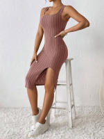 Vestido largo ajustado de Color liso con abertura, ropa a rayas, primavera y verano, novedad de 2024 - details 22