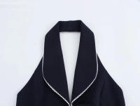 TRAFZA, camisetas sin mangas con espalda descubierta estilo callejero de verano para mujer, azul marino, cuello vuelto, sin mangas, lazo con cordones, chalecos de moda para mujer - details 3